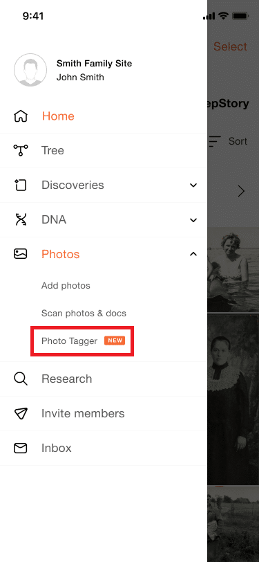 Adgang til Fototagger fra app-menuen (klik for at zoome)