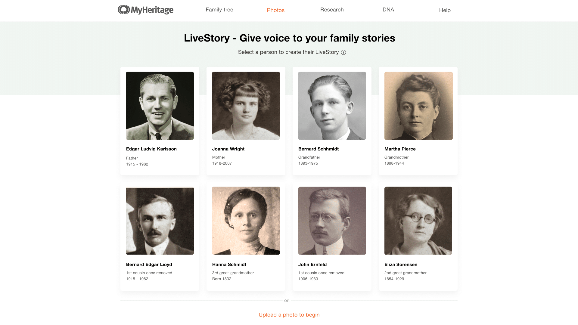 Creating a LiveStory based on a suggestion from your family tree (Click to zoom)