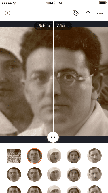 מיקוד על תמונת פנים של אינדיבידואל בתמונות לפני ואחרי