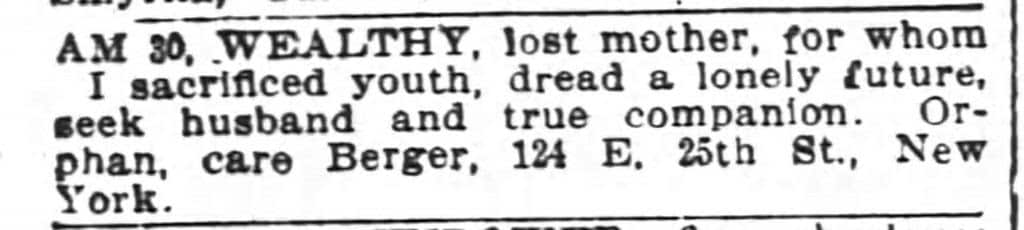 Personal ad from the Atlanta Constitution, October 23, 1898
