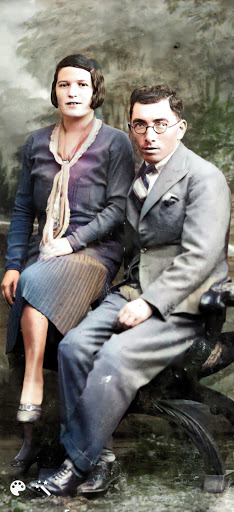 A photo of Moshe Rabinowitz with his fiancée, Paula Lichtzier, colorized and enhanced on MyHeritage