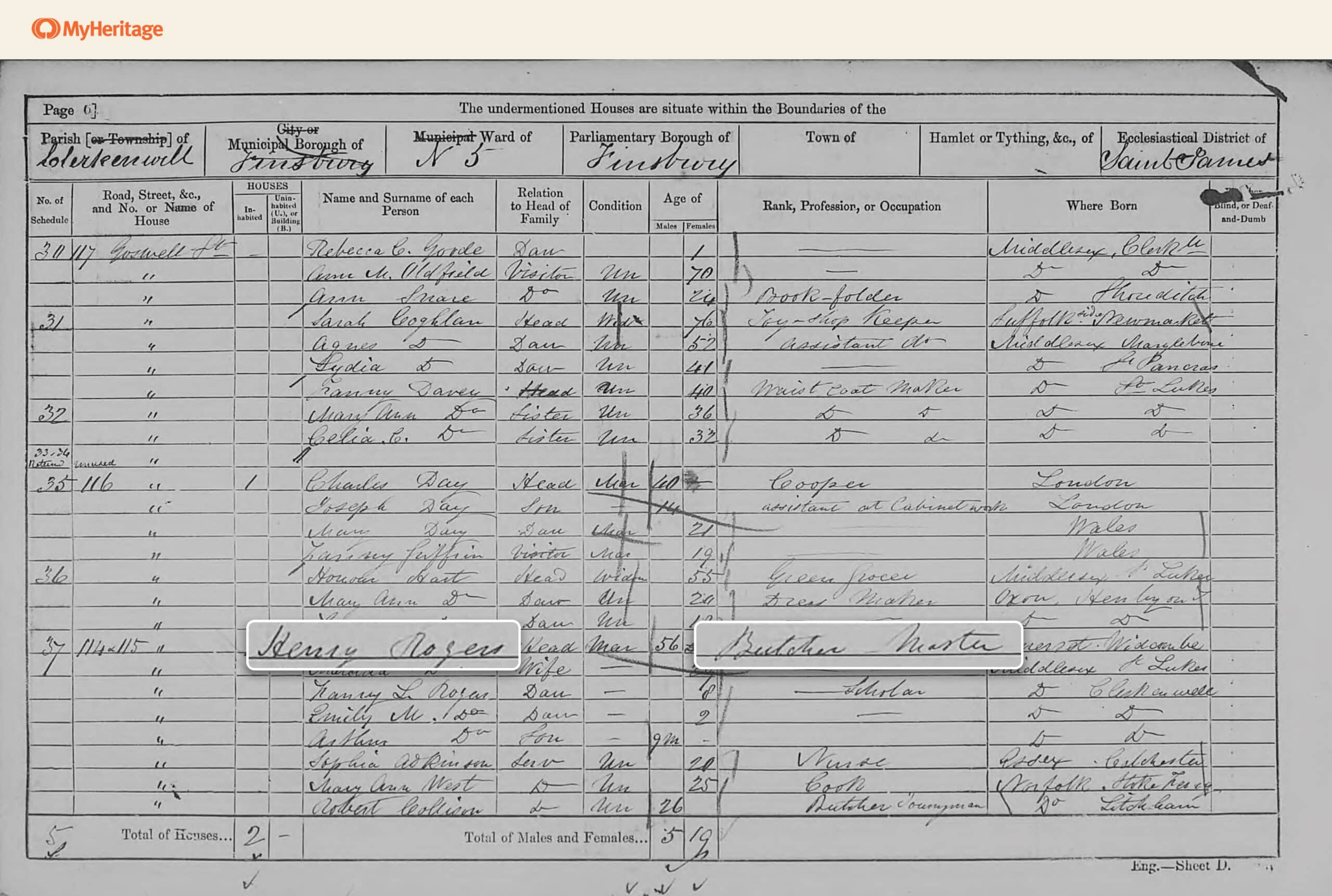 Henry Rogers in der Volkszählung von 1861 in England und Wales auf MyHeritage