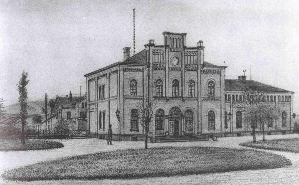 Anonymous drawing of the Alfeld an der Leine train station circa 1900