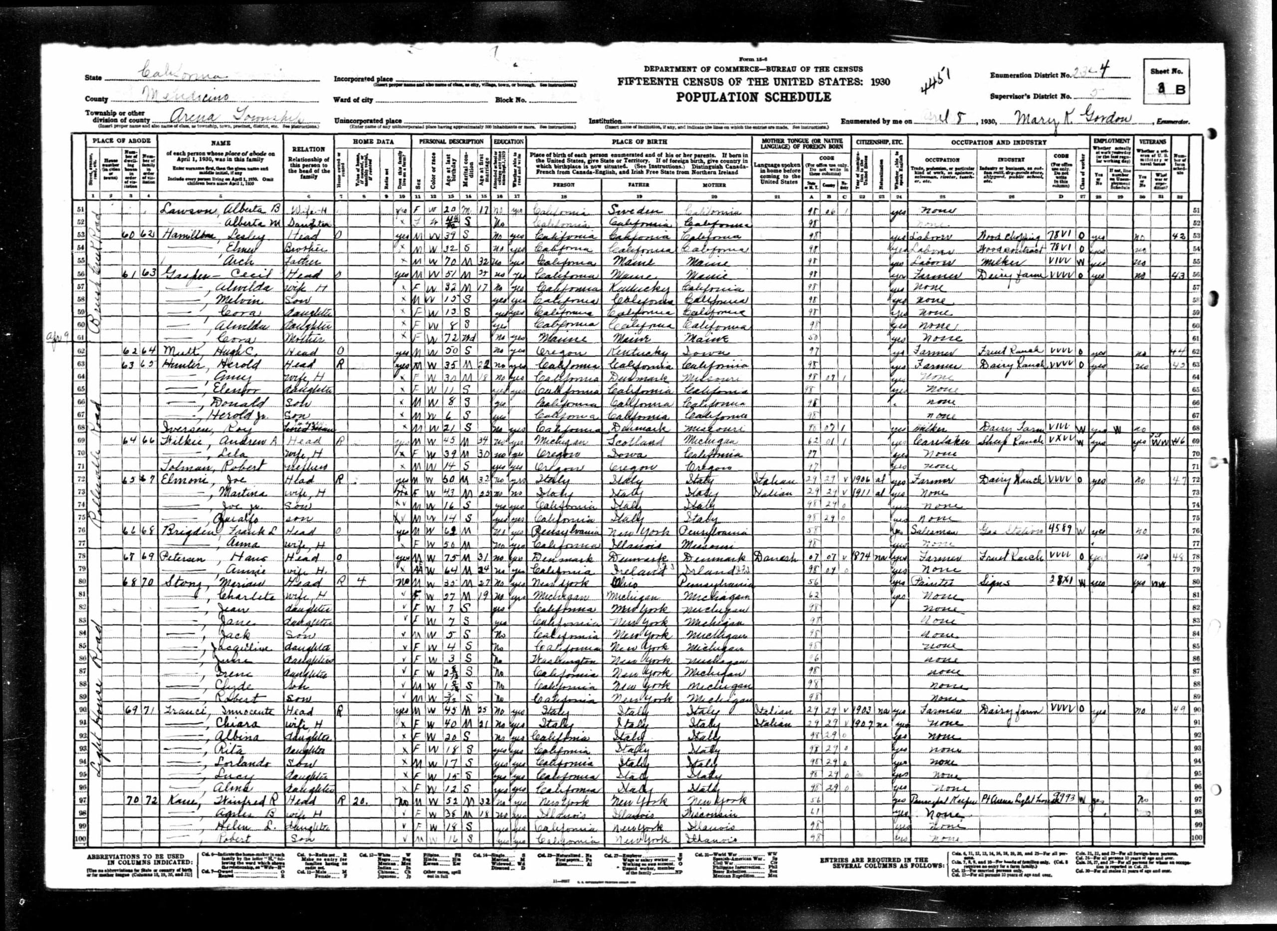 The Story family in the 1930 U.S. Census, starting on line 80