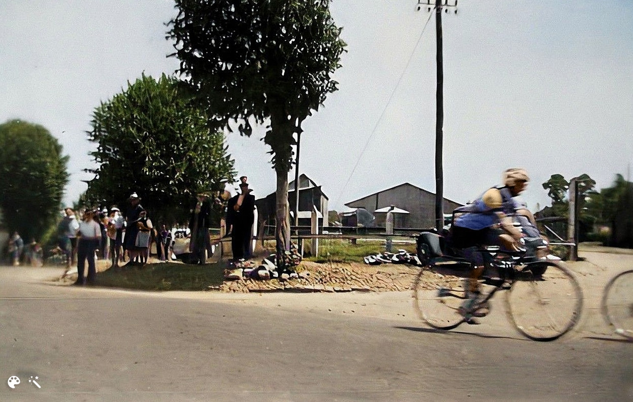 Jean Robic competing in the Tour de France, 1949. Photo courtesy of Sara Picazo, colorized and enhanced by MyHeritage