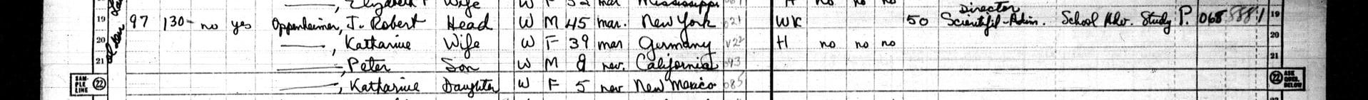 Oppenheimer och hans familj listades i 1950 års amerikanska folkräkning på MyHeritage