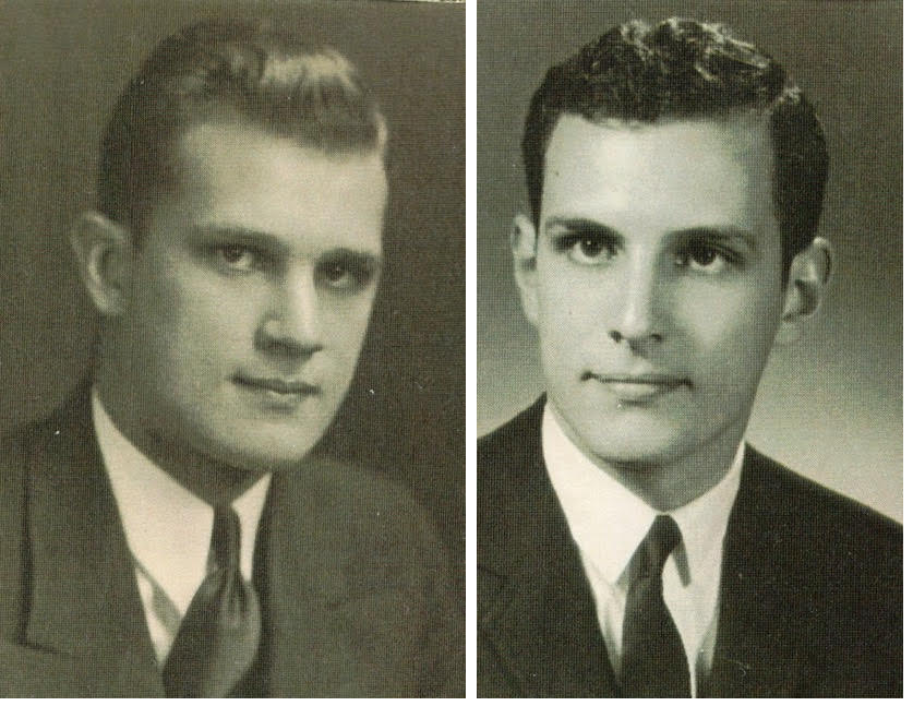 Father W. Dale Brown (left) at about age 20, in the late 1930s, and his son Randall B. Brown, also at about age 20, in the late 1960s. Each was then a college student. [Submitted by Randy Brown]