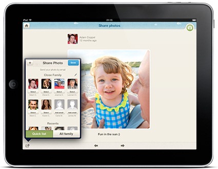 Photo sharing: take photos with your mobile device and share them with your family 