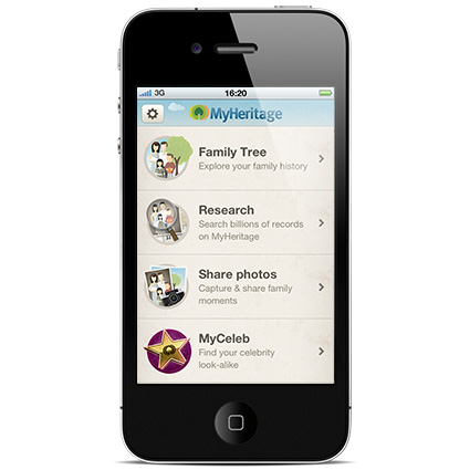 MyHeritage app main menu