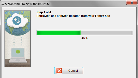 Trin 1 - opdateringer fra dit familie websted bliver hentet og anvendes i Family Tree Builder