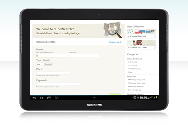 Access SuperSearch, our online record database, direct from your Android tablet in full-screen mode.
