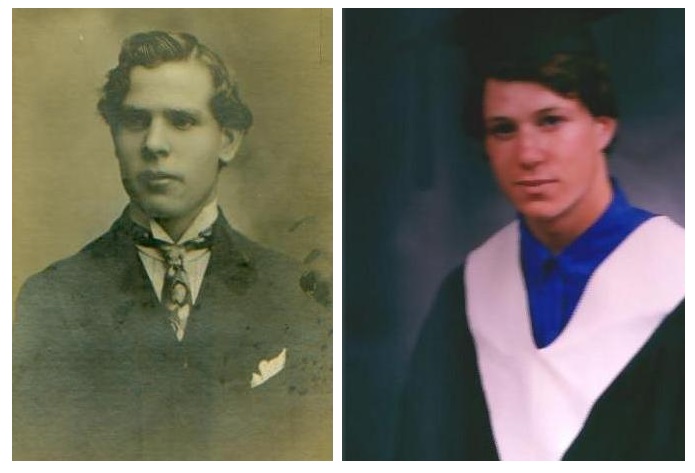 Taken some 100 years apart: Great-grand-uncle Jakob (age 21) and great-grand-nephew Daniel (age 19)