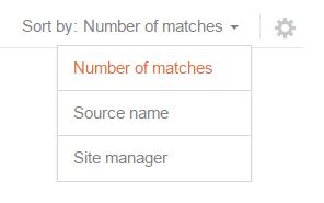 screenshot of "Sort by" menu for "Matches by source" page