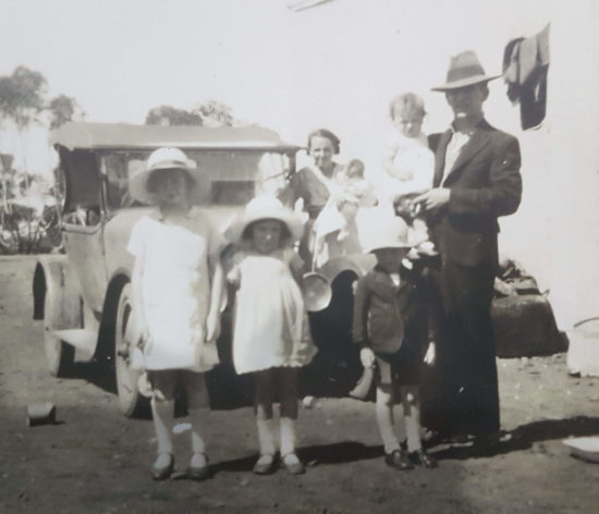 Ray’s maternal biological grandparents Olive and Stanley Thornton and their children, Lilian, Norma, James, Irene (in her father’s arms) and Sylvia (in her mother’s arms).