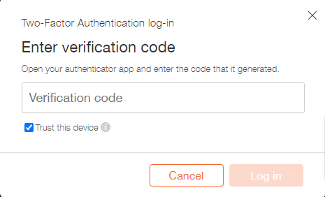 Entering your verification code to log in using 2FA