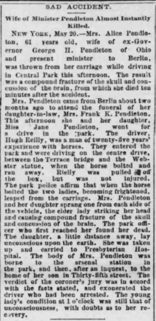 Article in The Boston Post about the accident that killed Alice Pendleton, daughter of Francis Scott Key. Courtesy of the MyHeritage newspaper collection