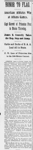 Artigo no The Boston Globe de 7 de abril de 1896. Cortesia das coleções de jornais do MyHeritage