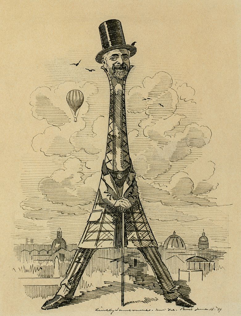 Caricature of Gustave Eiffel (1832-1923) in the form of the Eiffel Tower by Edward Linley Sambourne (1844–1910). Illustration for Punch, vol. 96, p. 324 (June 29, 1889).