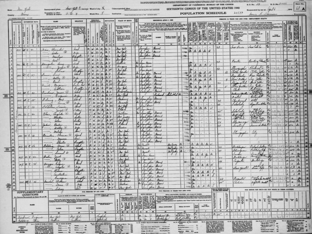 Sample record from the 1940 U.S. Federal Census collection, mentioning Abraham Menzcel