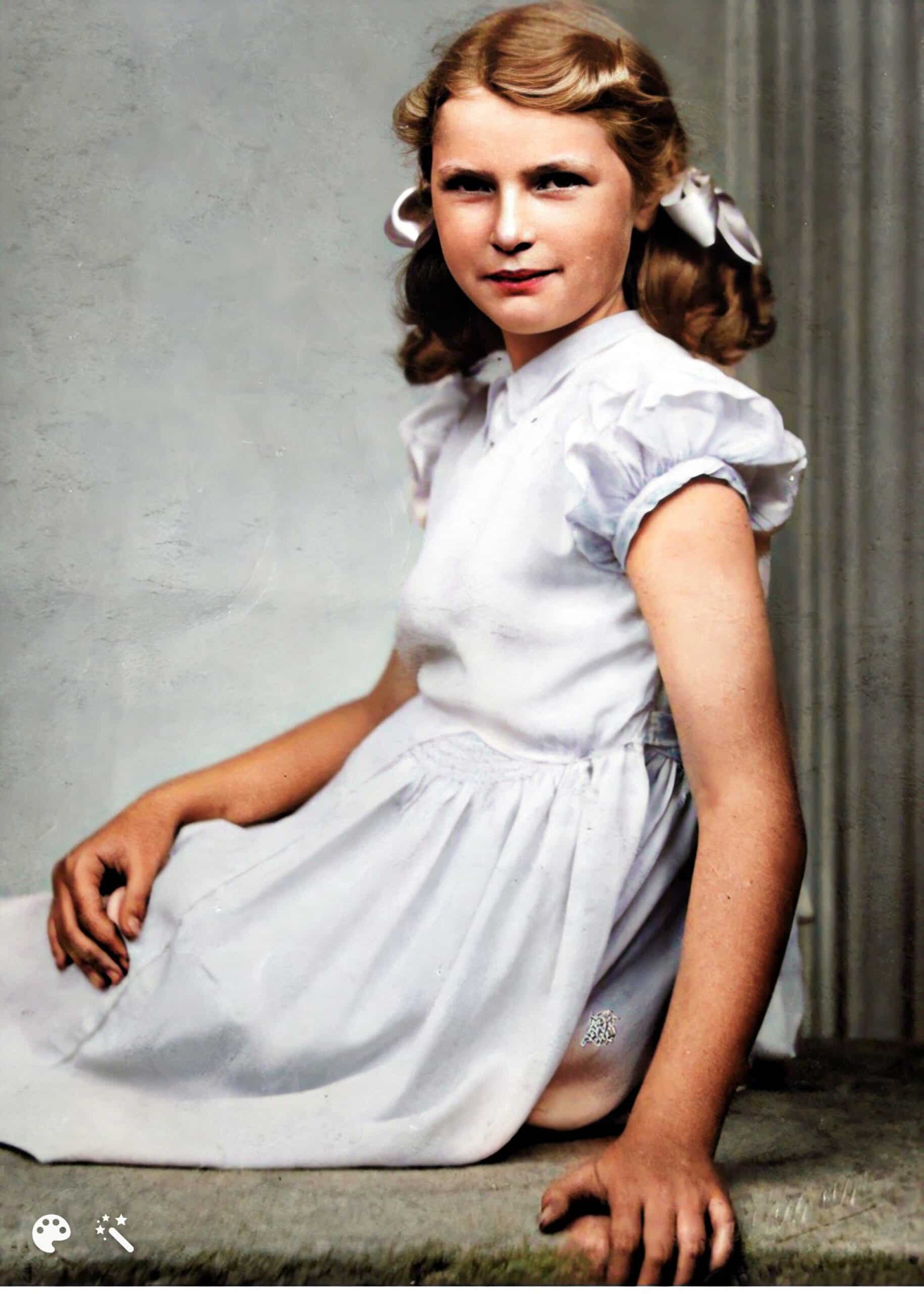 Peter's mother, Aileen, as a young teenager. Photo repaired, enhanced, and colorized by MyHeritage