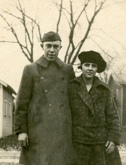 <em>Linda’s grootouders, Roy H. Evans en Jennie Finn Evans, in mei 1918.</em>