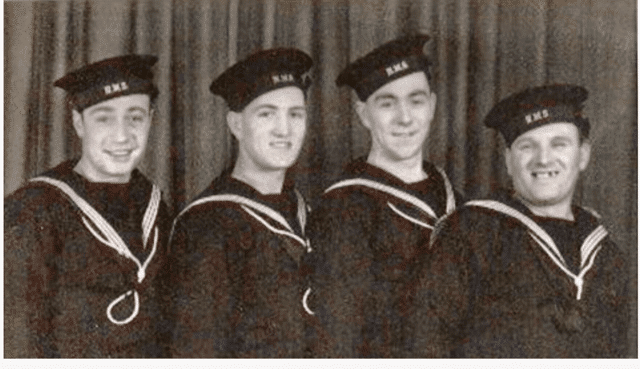 Sailors from the H.M.S. Repulse. Billy McGuire is at the far right. [Credit Ken McGuire]