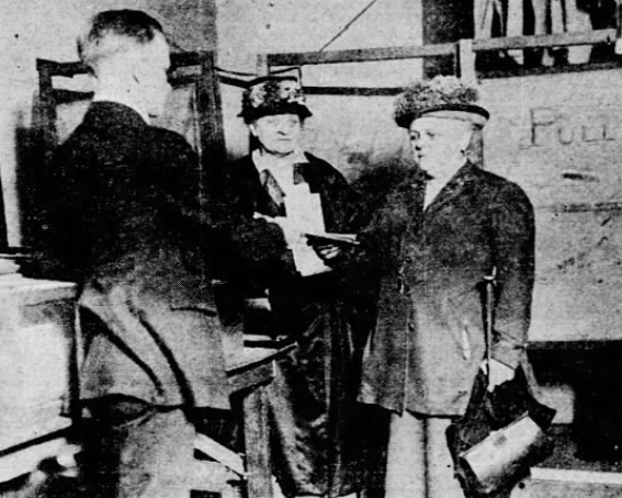 Historical Records: Carrie Chapman Catt (rt) and Mary Garrett Hay (lt) cast their first votes for President, St. Louis Post, November 5, 1920