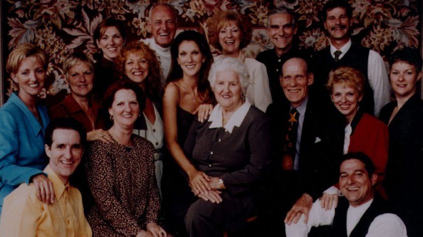Céline Dion Family: The Dion Family in 2003. From left (first row): Jacques, Louise, Guislaine, Céline, Maman Dion, Adhemard Dion (Papa Dion), Elitte, Paul. From left (second row): Manon, Denise, Pauline, Clement, Claudette, Michel, Daniel, Linda [Credit: WENN, 2003]