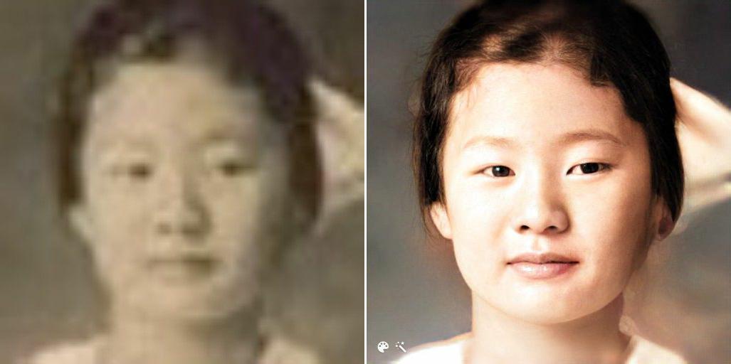  Ansiktstrekk blir fremhevet ved hjelp av både Photo Enhancer og MyHeritage In Color ™ 