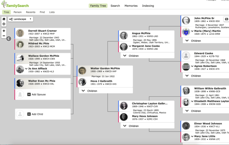 Example tree on FamilySearch