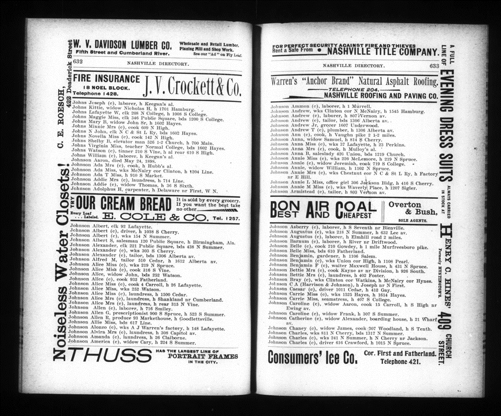 Beispiel: Seiten aus dem Nashville City Directory von 1888 (zum Vergrößern, Bild bitte anklicken)