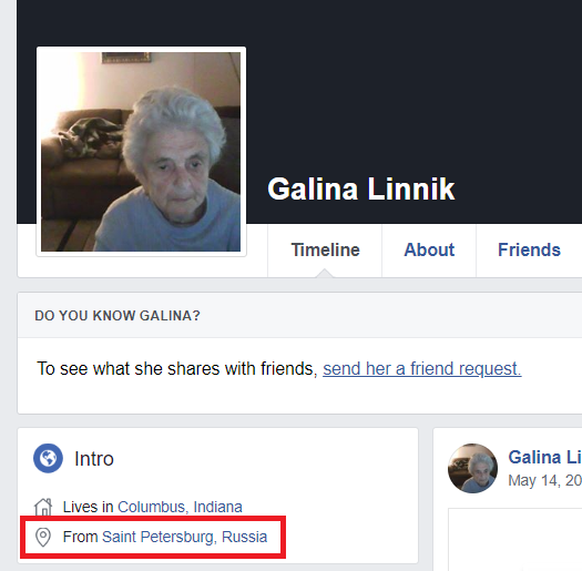 Galina Linnik's Facebook Profile.