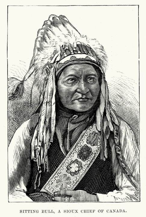 Vintage engraving of Sitting Bull, London Illustrated News, 1886.