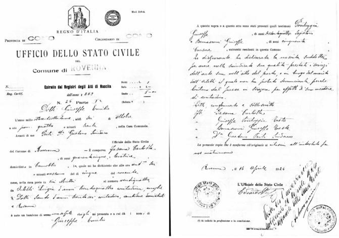 Gianluca’s great-grandfather’s birth certificate