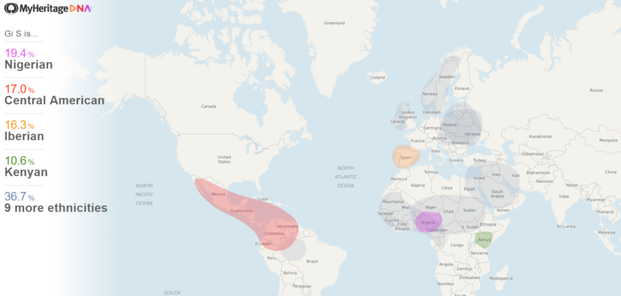 Gilberto’s MyHeritage ethnicity results