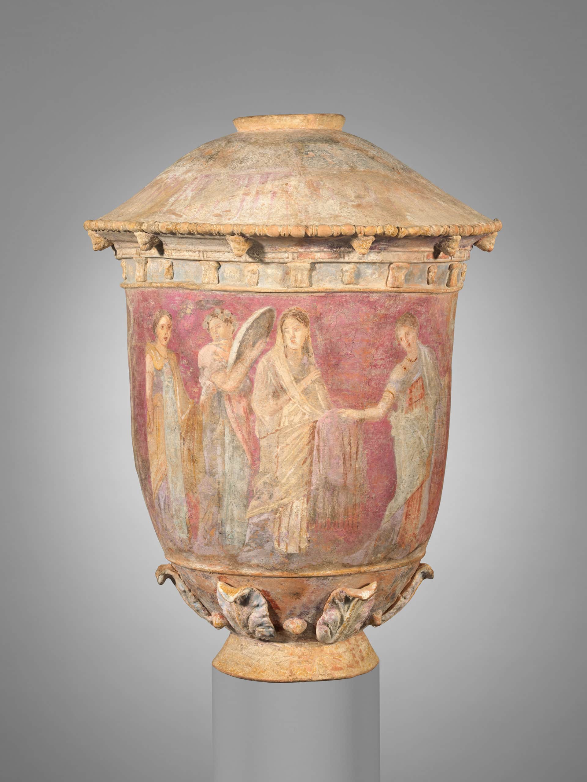 Terrakotta-Vase aus dem antiken Griechenland mit deutlich sichtbarer Farbbemalung. (Quelle: Metropolitan Museum of Art)