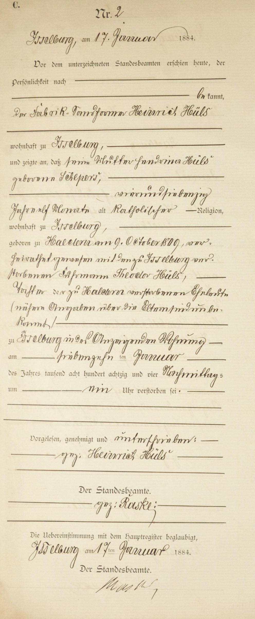 Death Record of Hendrina Schepers [Credit: MyHeritage Germany, North Rhine Westphalia, Death Index 1870–1940]