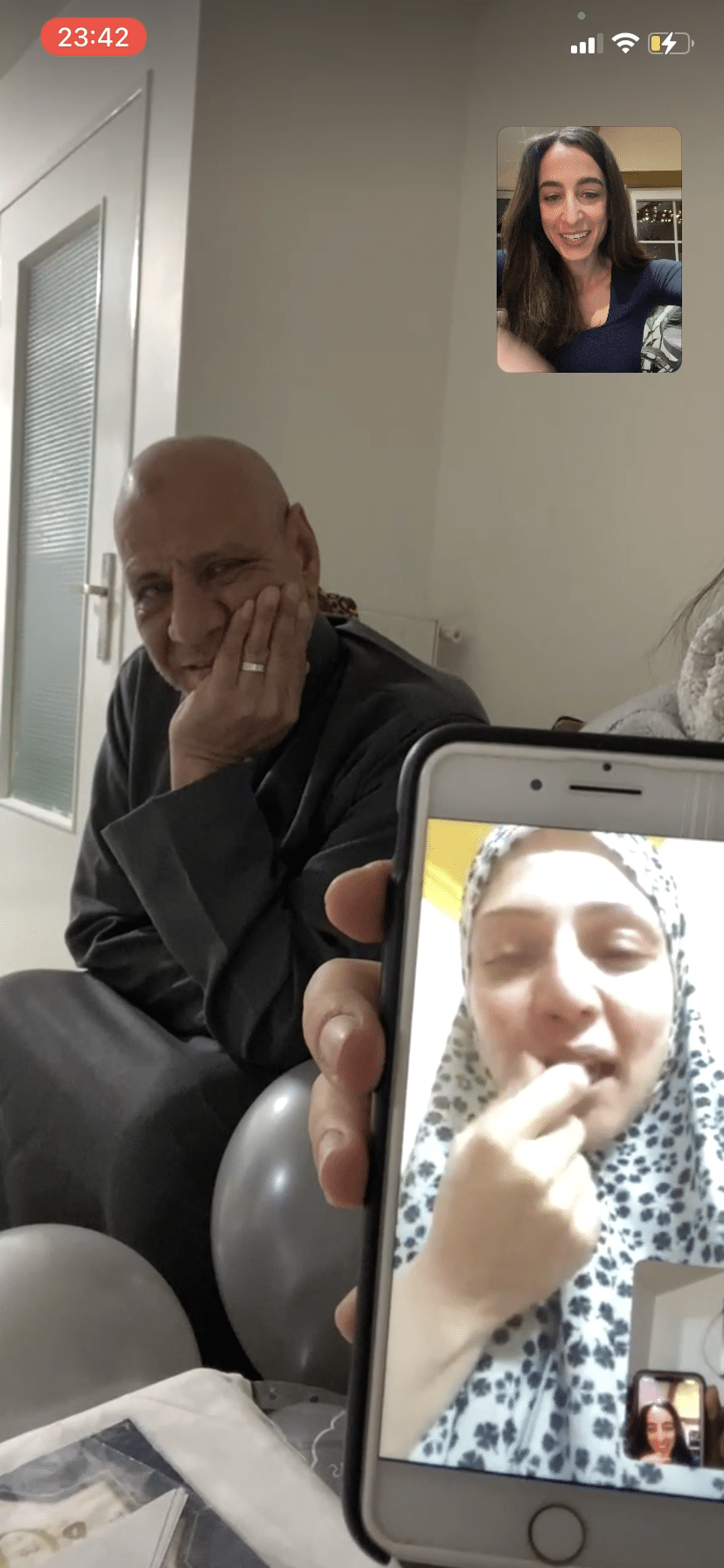 The first phone call with the uncle from Paris and her sister from Egypt 