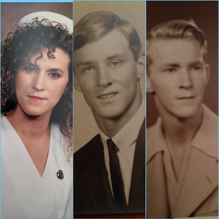 Right: Rose when she was younger; center, Rose’s birth father; left, Rose’s grandfather