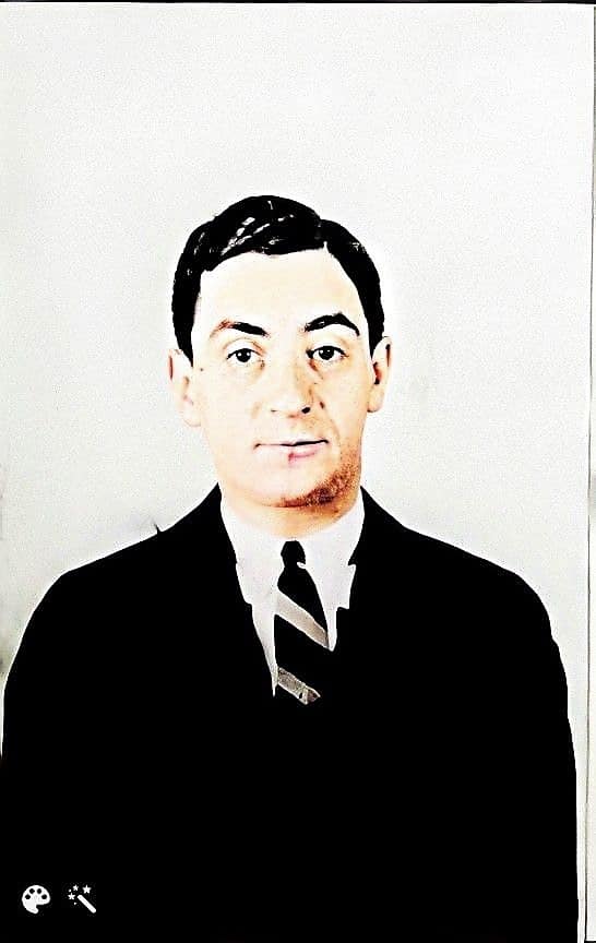 Irving Berlin's passport photo, colorized and enhanced by MyHeritage