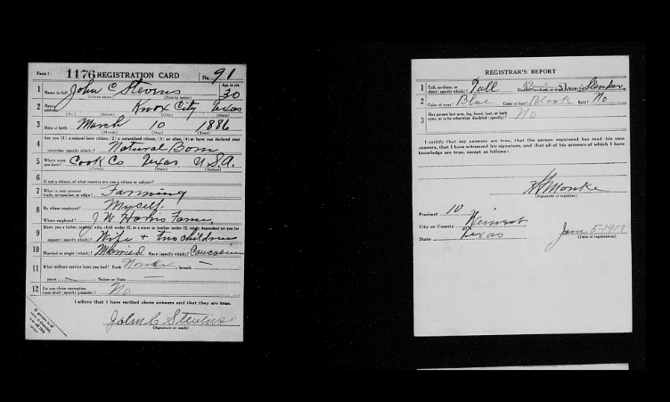 WWI draft record for Dr. Phil’s grandfather, John Calvin Stevens