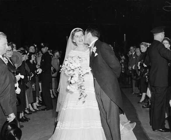 Historical records: Eunice Kennedy and Robert Sargent Shriver, Jr. at their wedding. [PhotoCredit: Bettmann/CORBIS]