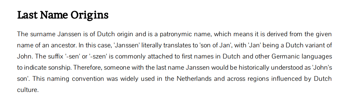 AI Biographies™ include last name origins