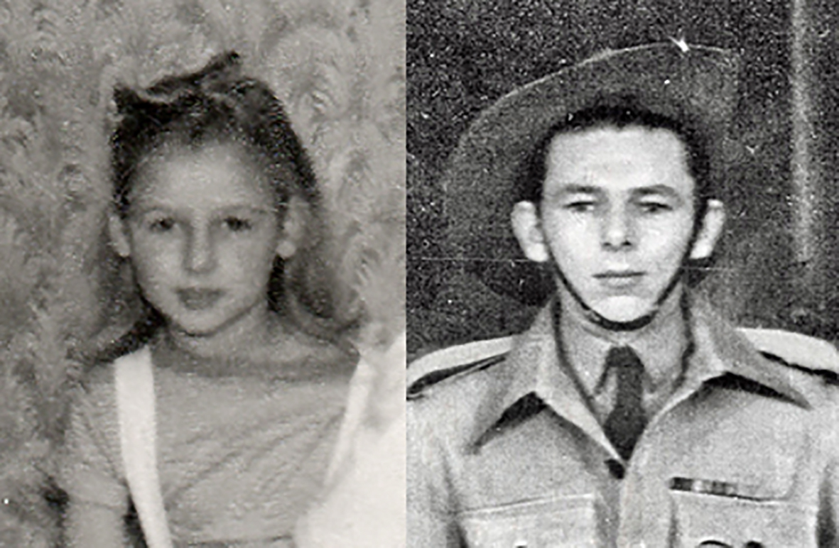 Linda Monger (später Fenley) um 1956 und ihr leiblicher Vater Robert Howes (sonst Doyle) in seiner britischen Armeeuniform im Jahr 1946.