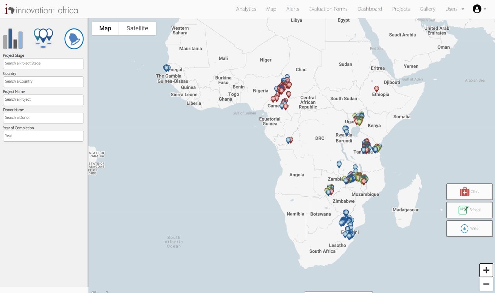 Kaart van Innovation: Africa activiteiten (klik om te vergroten)