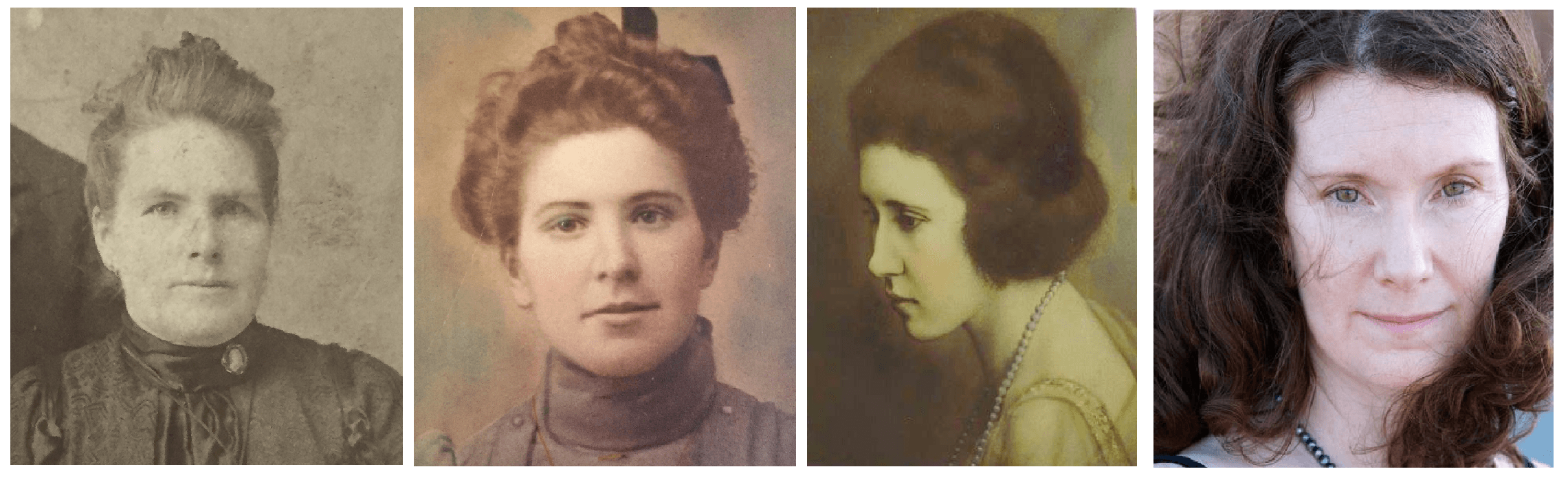 Från vänster, Margies gammelmormorsmor Mary Maher, gammelmormor Margaret ”Maggie” (Maher) McKeown, mormor Margaret McKeown och Margie Wirth.