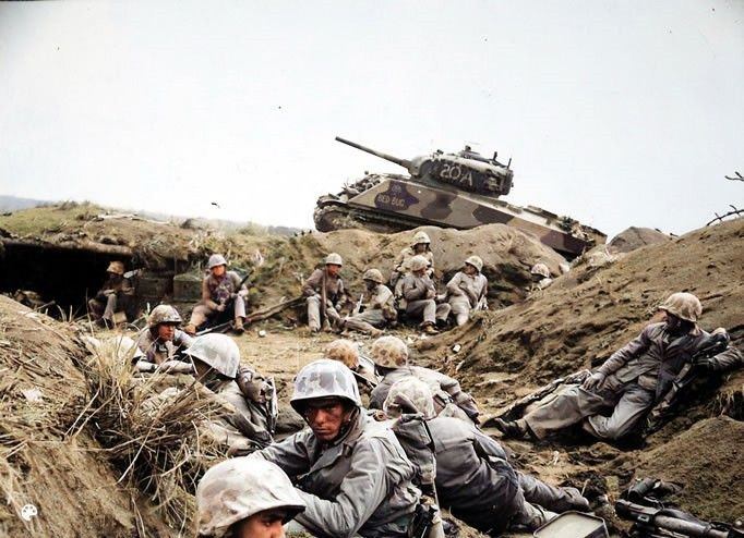 Marines from the 24th Marine Regiment at the battle of Iwo Jima