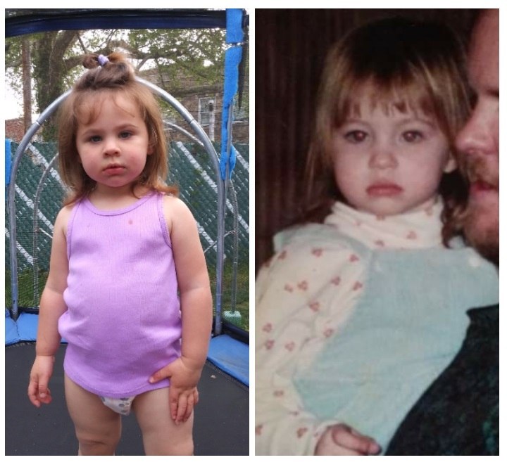 Från vänster, Michelles dotter, Adriana vid 3-års ålder och Michelle som litet barn.