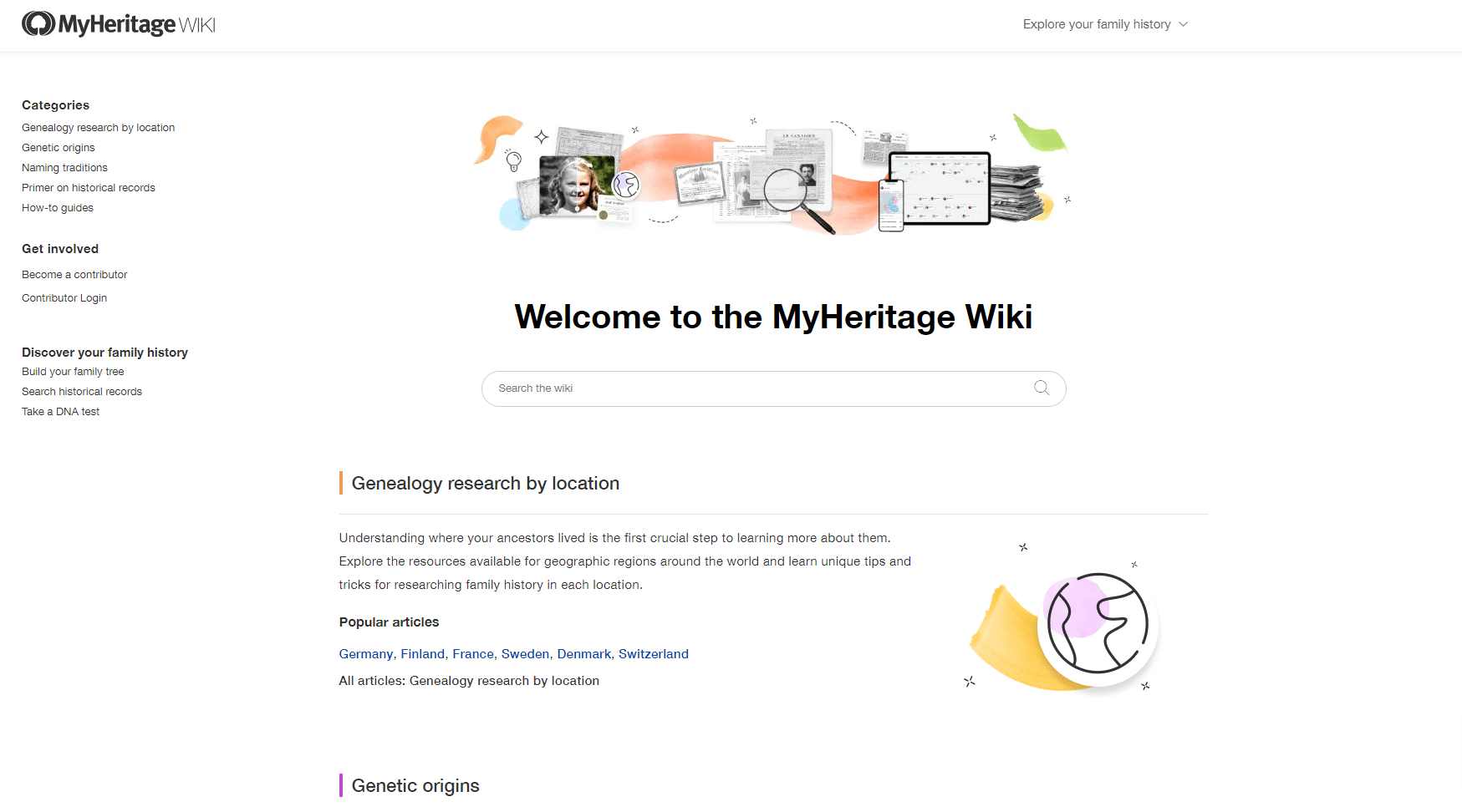 The MyHeritage Wiki homepage