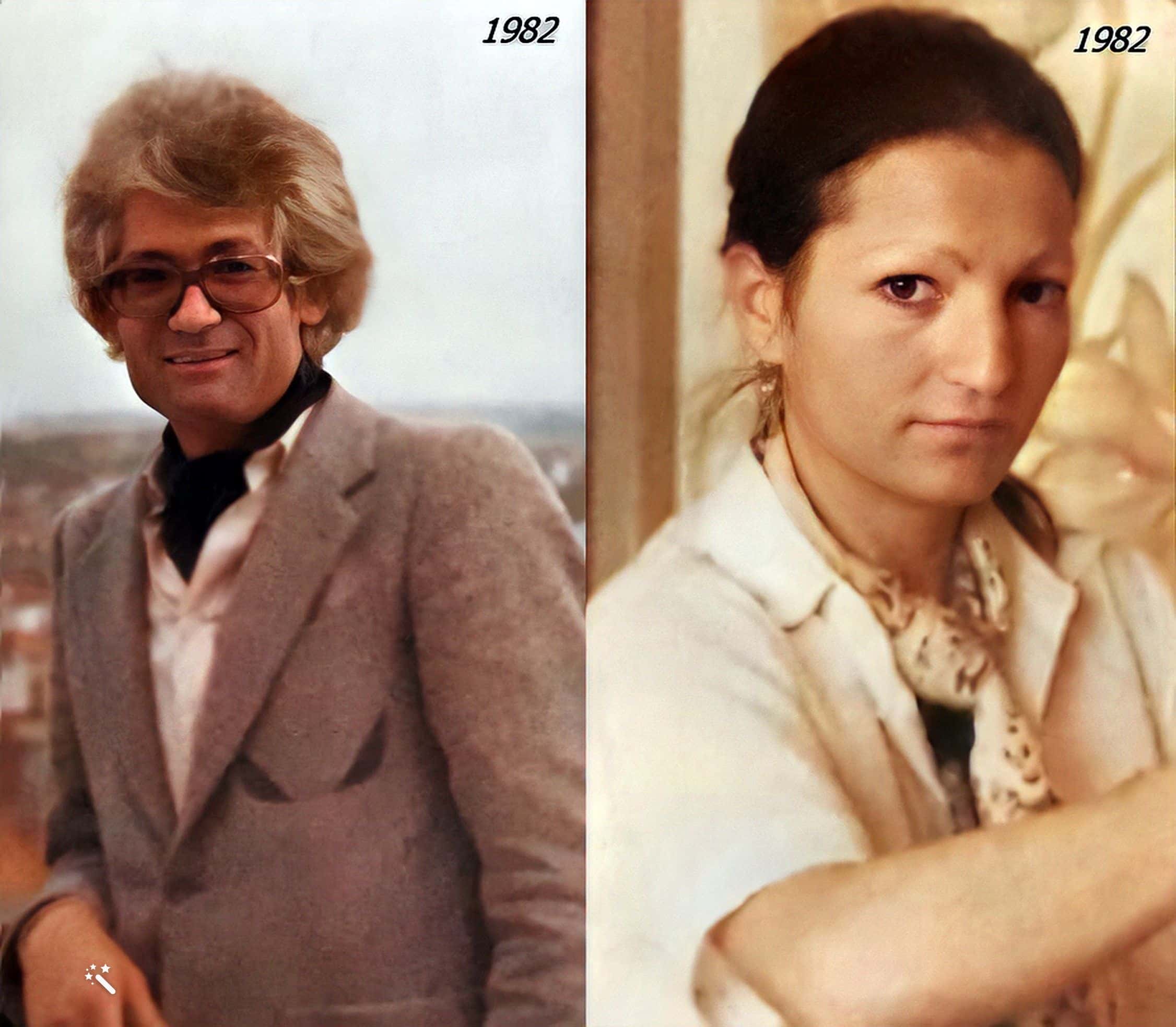 Ramón Martos Sánchez en Rosario Cuetos Cruz in 1982. Foto verbeterd en ingekleurd met MyHeritage